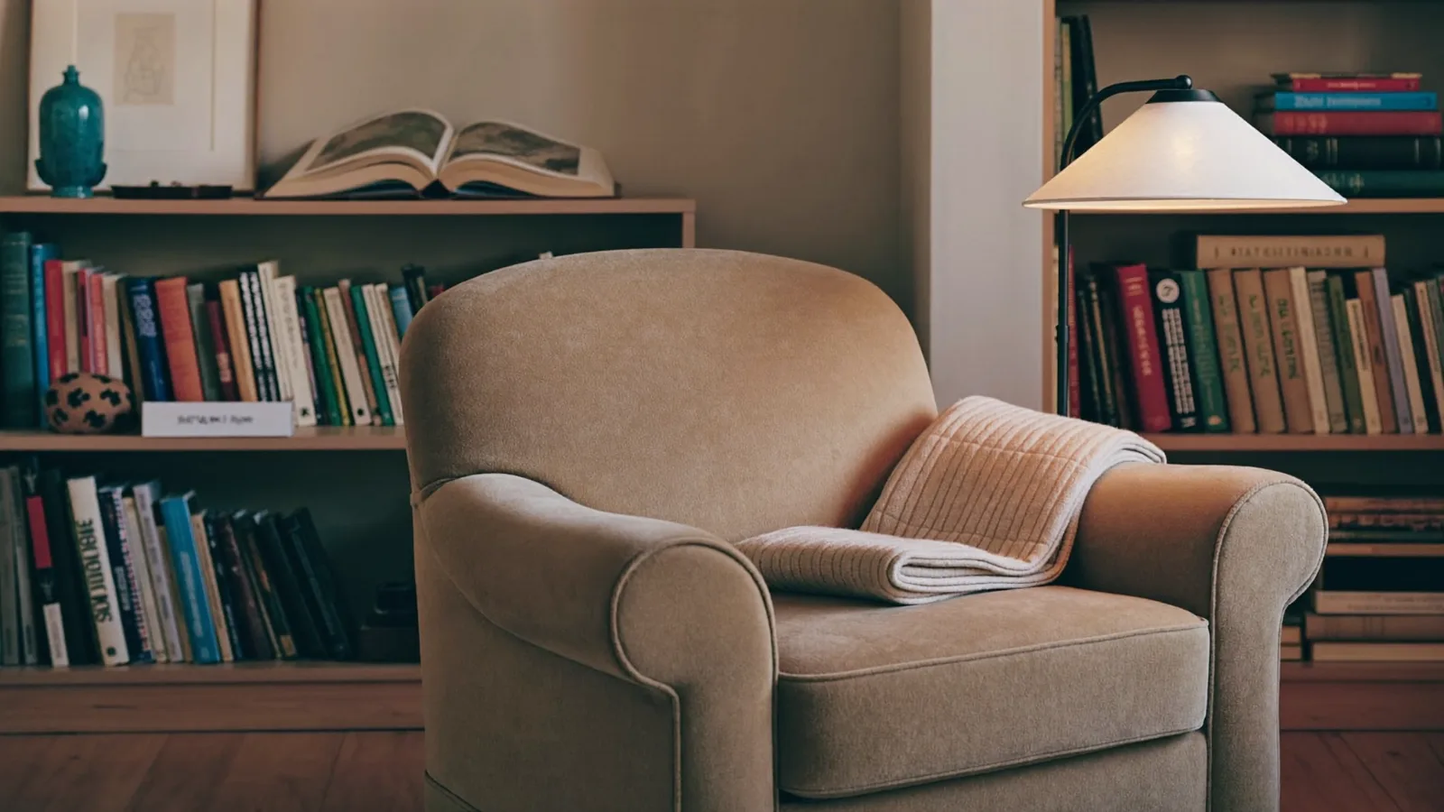 Nettoyage fauteuil Bruxelles : fauteuil en tissu beige, illustration